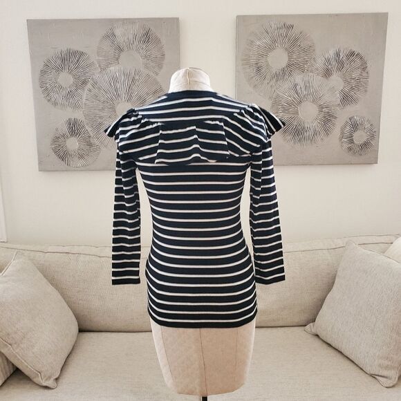 Lauren Ralph Lauren Striped Ruffle Trim Long Sleeve Top sz Sm - Picture 6 of 11